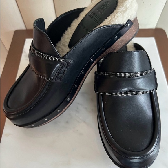 Brunello Cucinelli Embellished Leather Shearling Clogs  37 - Picture 5 of 16